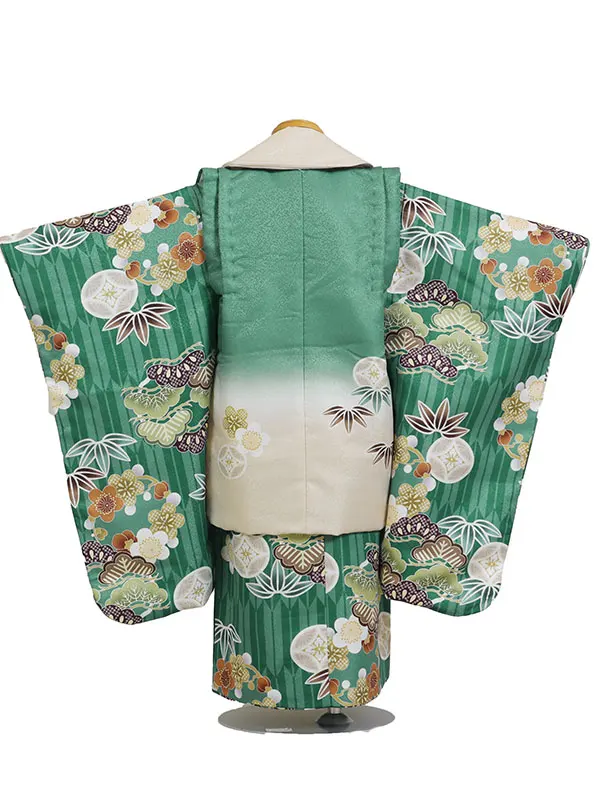 七五三レンタル・3才男児被布 緑×緑・松竹梅 3138