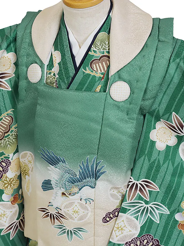 七五三レンタル・3才男児被布 緑×緑・松竹梅 3138