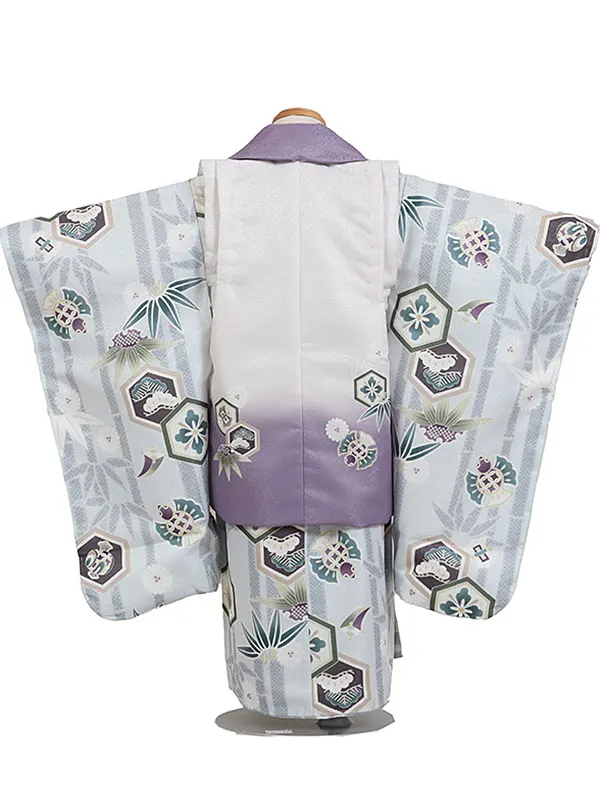七五三レンタル・3才男児被布 紫×グレー・ 宝尽くし 3140
