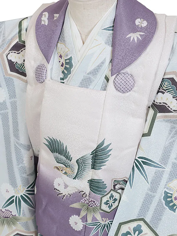 七五三レンタル・3才男児被布 紫×グレー・ 宝尽くし 3140