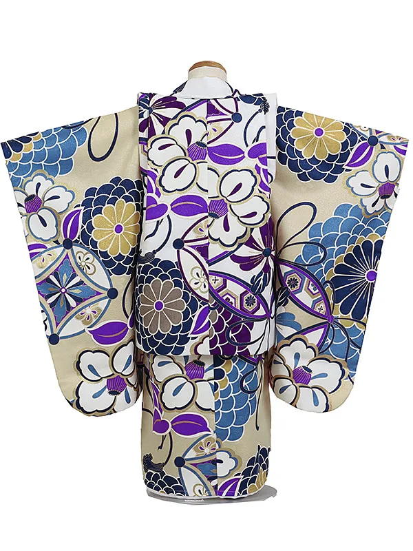 七五三レンタル・3才男児被布 白系×クリーム系・ 菊 椿 3152