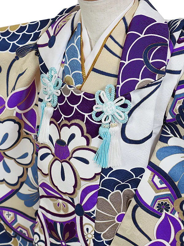 七五三レンタル・3才男児被布 白系×クリーム系・ 菊 椿 3152