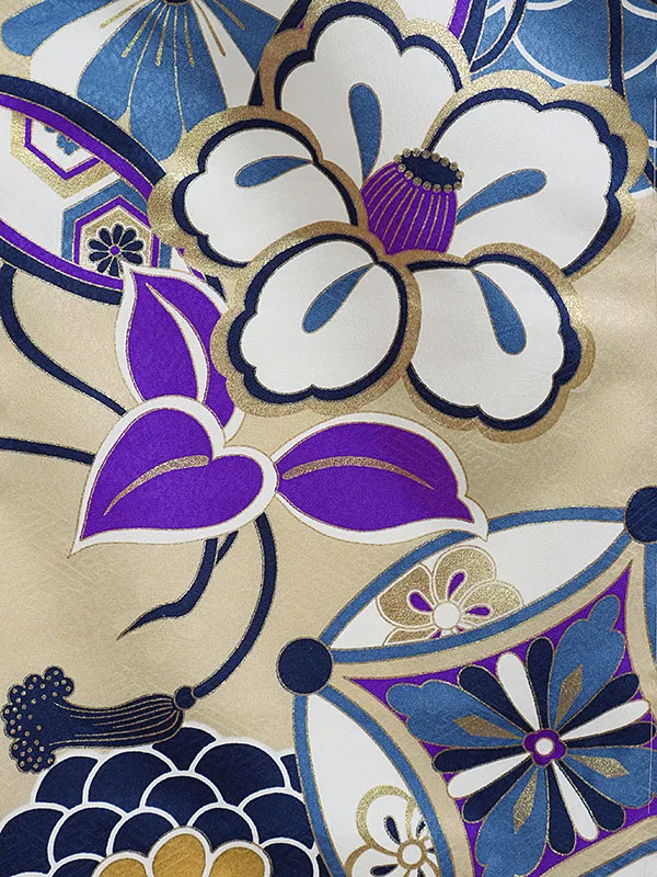 七五三レンタル・3才男児被布 白系×クリーム系・ 菊 椿 3152