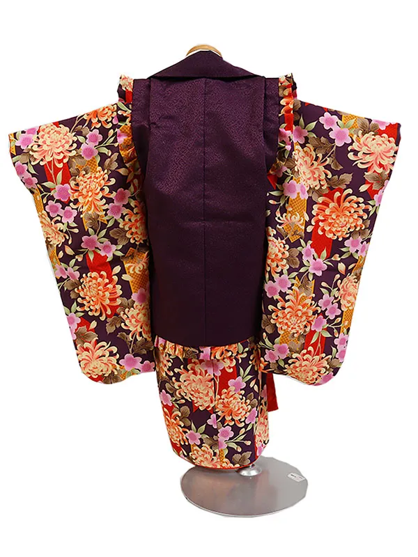 七五三・3才女児被布 紫系 菊・四季花  3110