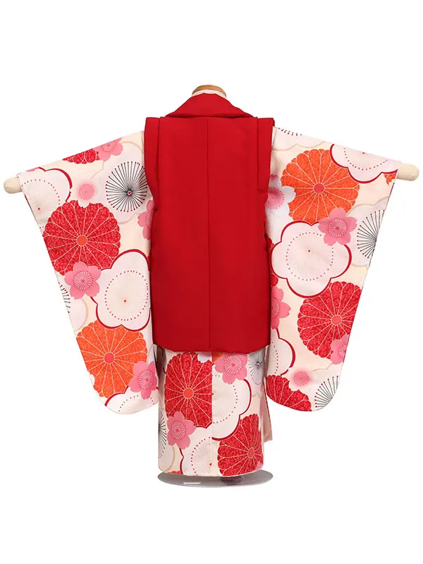 七五三・3才女児被布 赤系×黄系 大輪の菊と梅 3152