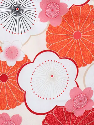 七五三・3才女児被布 赤系×黄系 大輪の菊と梅 3152