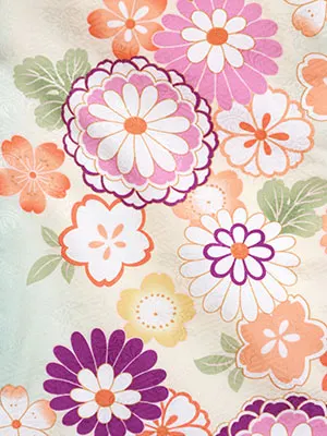 七五三・3才女児被布 緑系×黄系 桜と菊 3154