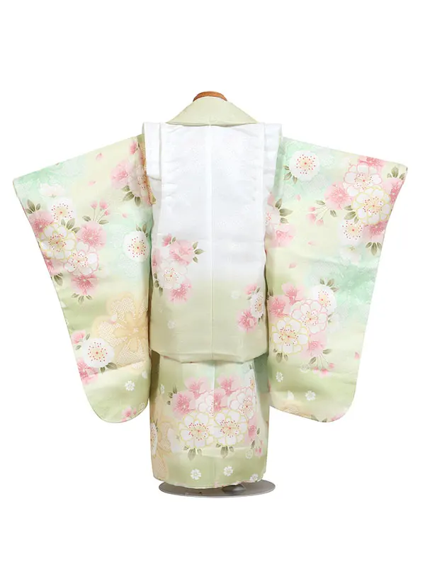 七五三・3才女児被布 白系×緑系 桜尽くし 3155
