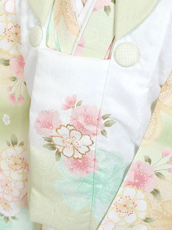 七五三・3才女児被布 白系×緑系 桜尽くし 3155