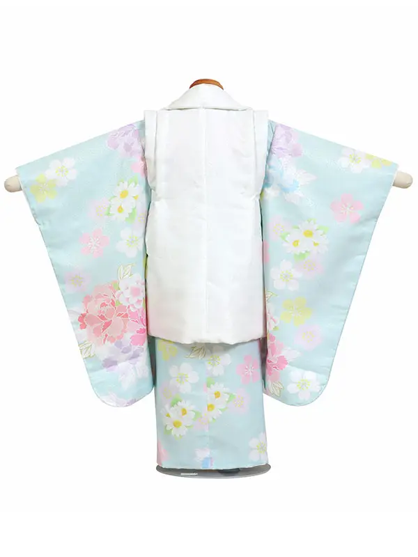 七五三・3才女児被布 白系×水色系 四季花 3156