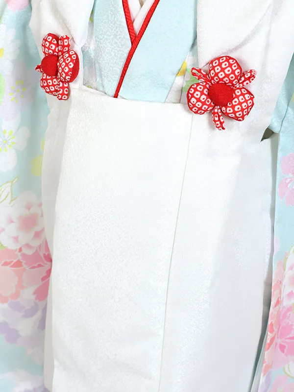 七五三・3才女児被布 白系×水色系 四季花 3156