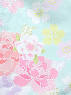 七五三・3才女児被布 白系×水色系 四季花 3156