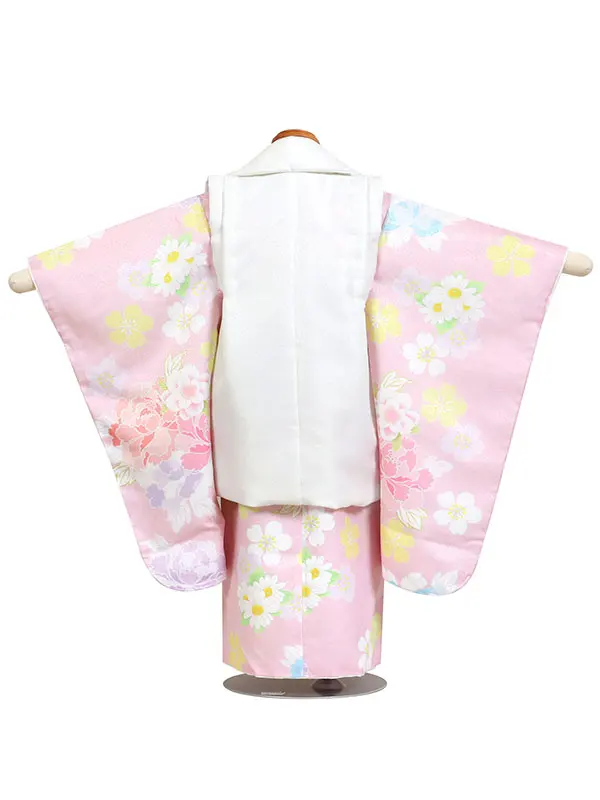 七五三・3才女児被布 白系×ピンク系 四季花 3157