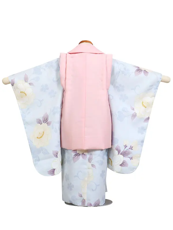 七五三・3才女児被布 ピンク系×水色系 芍薬 3160