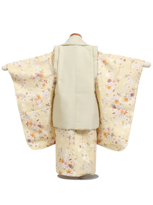 七五三・3才女児被布 ベージュ系×黄系 枝垂桜 3165