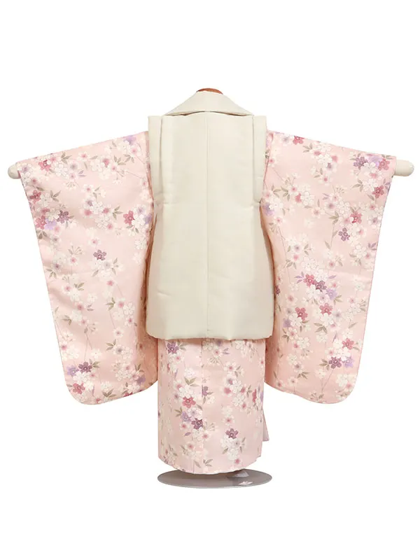 七五三・3才女児被布 ベージュ系×ピンク系 枝垂桜 3166