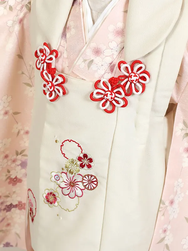 七五三・3才女児被布 ベージュ系×ピンク系 枝垂桜 3166