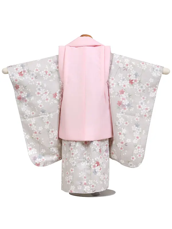 七五三・3才女児被布 ピンク系×シルバー系 枝垂桜 3168