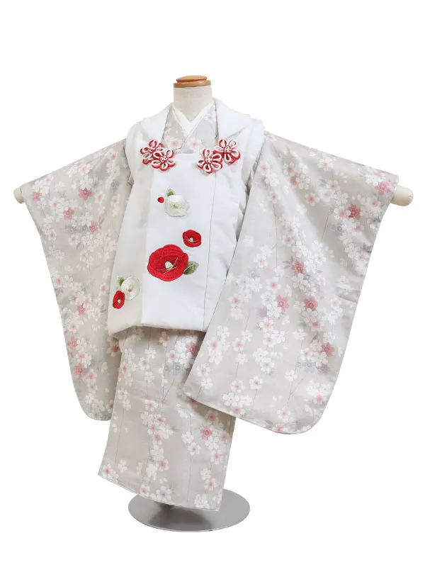 七五三・3才女児被布 シルバー系/白系 枝垂桜 3171