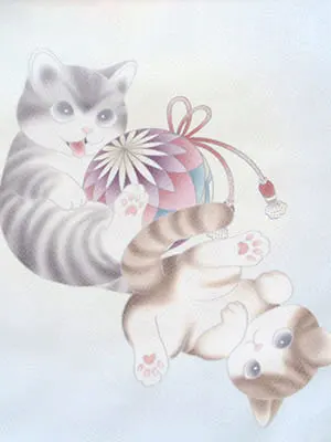 七五三・3才女児被布 水色系/ピンク系 猫 3172