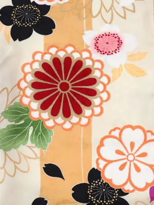 七五三・3才女児被布 クリーム系/紫系 桜に菊 3175