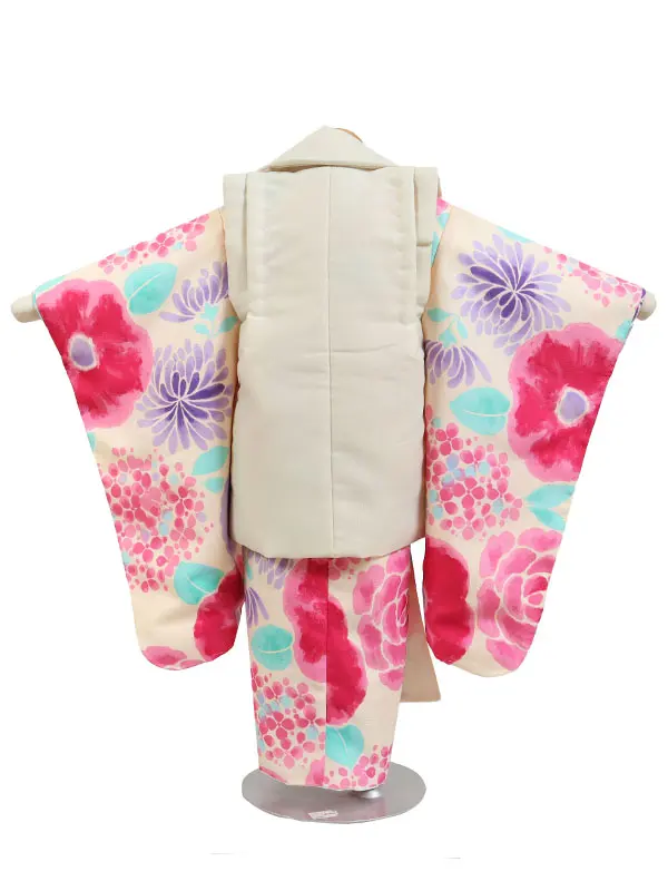 七五三・3才女児被布 クリーム系 あじさい 3176