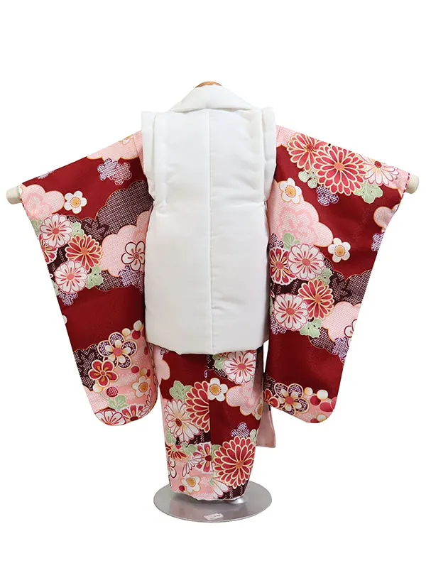 七五三・3才女児被布 赤系/白系 雲取りに四季花 3177
