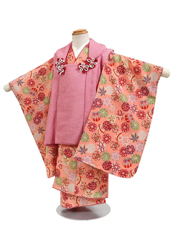 七五三・3才女児被布 ピンク系/赤系 四季花 3179