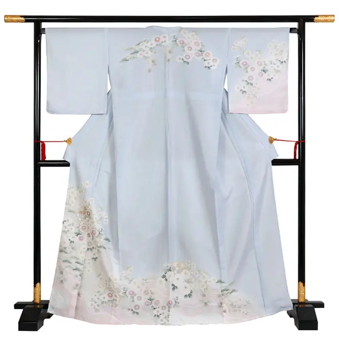 6月/9月 訪問着 単衣 水色系 菊花雪輪  0210