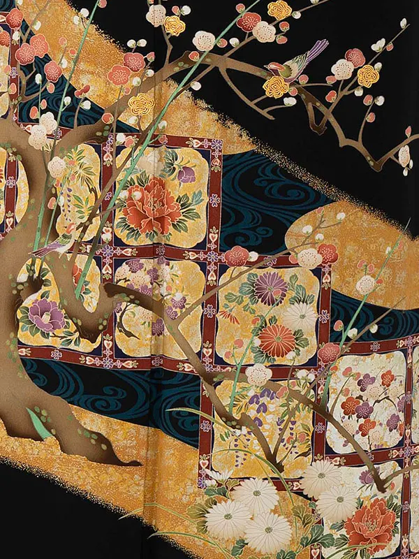 留袖 6524 ゆったりサイズ 梅にうぐいす観世流水