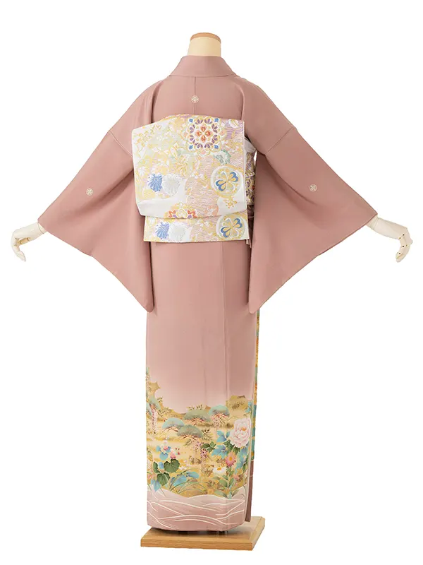 色留袖 6653 ローズ 流水に松菊牡丹