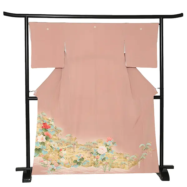 色留袖 6653 ローズ 流水に松菊牡丹