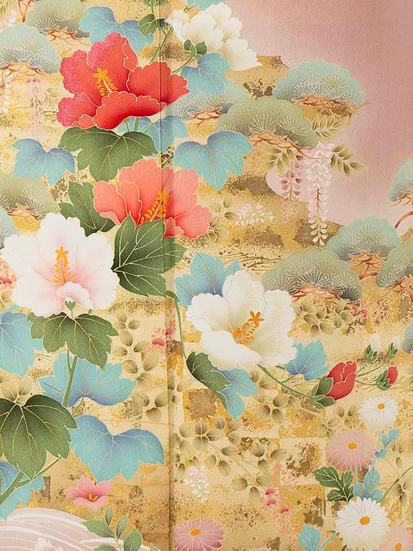 色留袖 6653 ローズ 流水に松菊牡丹