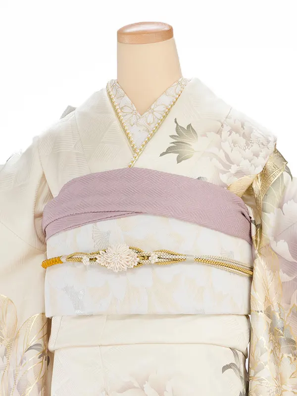 振袖レンタル 0001 クリーム 金彩 百花の女王牡丹