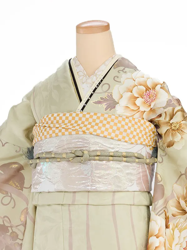 振袖レンタル 0002 薄緑  牡丹に葡萄