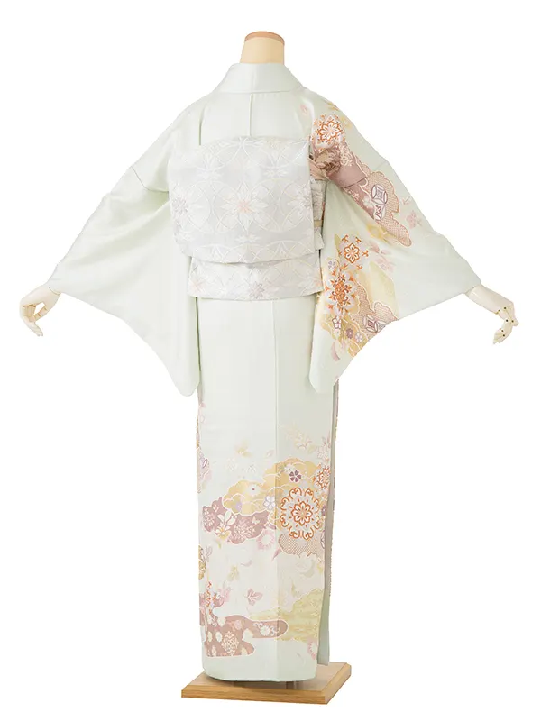 【正絹】訪問着  淡パステルグリーン 正倉院文様 華紋に唐花