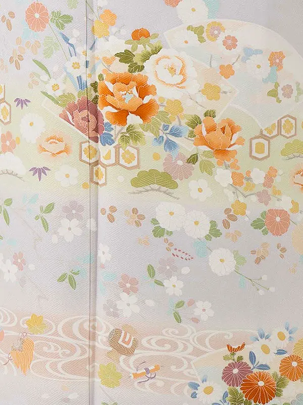 【正絹】訪問着 淡藤色 地紙 牡丹に小花