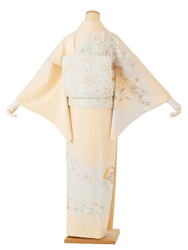 【正絹】訪問着  クリーム 枝垂れ菊に花扇面