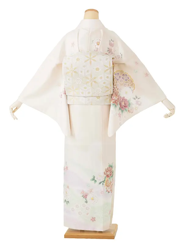 訪問着 クリーム 雪輪に牡丹・菊・桜