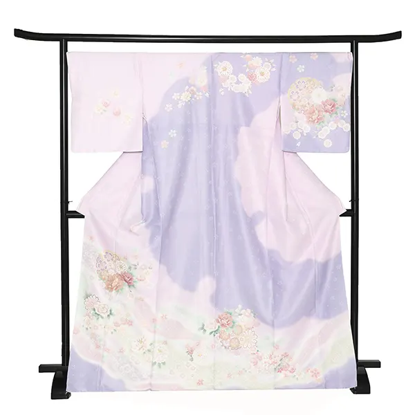 訪問着 ラベンダー 雪輪に牡丹・菊・桜