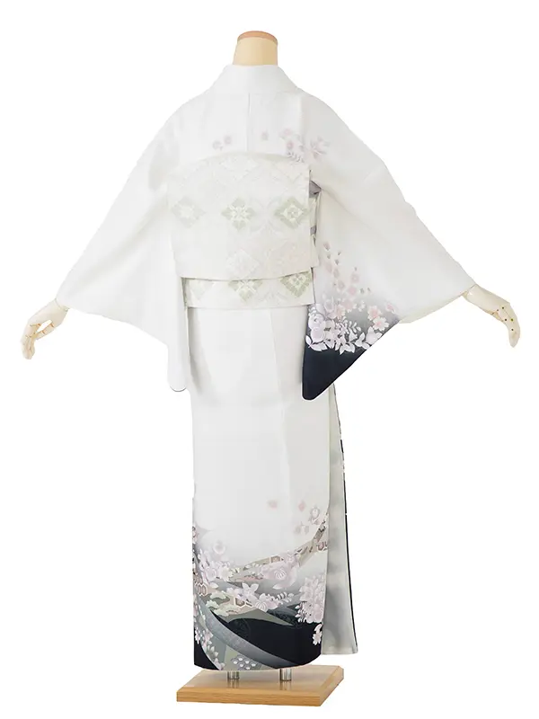 【トールサイズ】訪問着  白 モノトーン 雪輪文様に熨斗