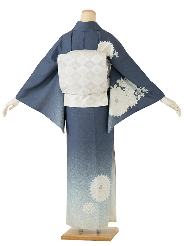 【ゆったりサイズ】訪問着 ジャパンスタイル グレー 万寿菊