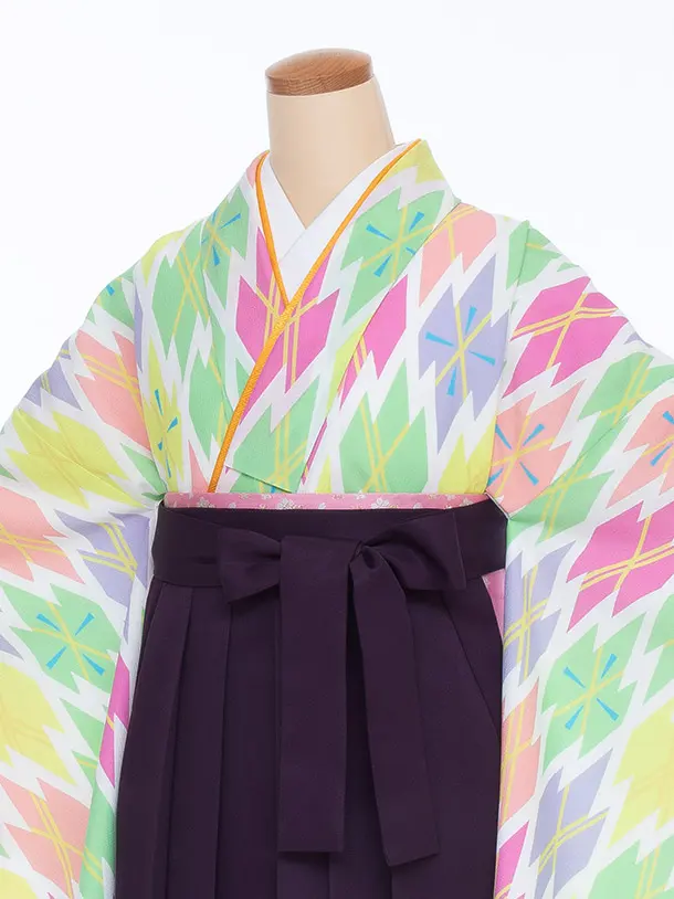【大きい袴 トール 175ｃｍ前後】パステル アーガイル/紫桜刺繍 高身長
