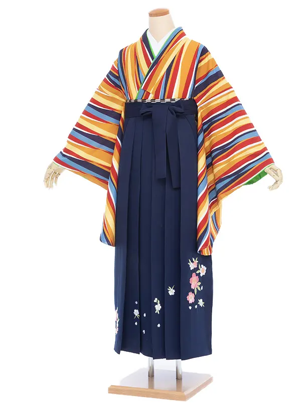 【大きい袴 トール 175ｃｍ前後】赤・黄・紺 よろけ縞/紺桜刺繍 高身長　　