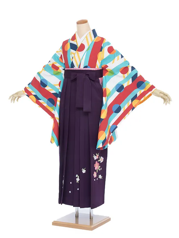 【大きい袴 トール 175ｃｍ前後】水色ドット/紫 桜刺繍 高身長　　