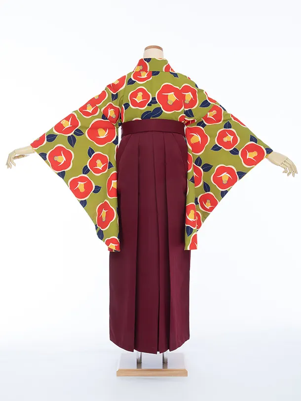 【大きい袴 トール 170ｃｍ前後】グリーン 椿/えんじ 桜刺繍 高身長　