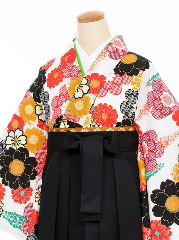 【大きい袴 トール 170ｃｍ前後】白 桜に下り藤/黒 桜刺繍 高身長　