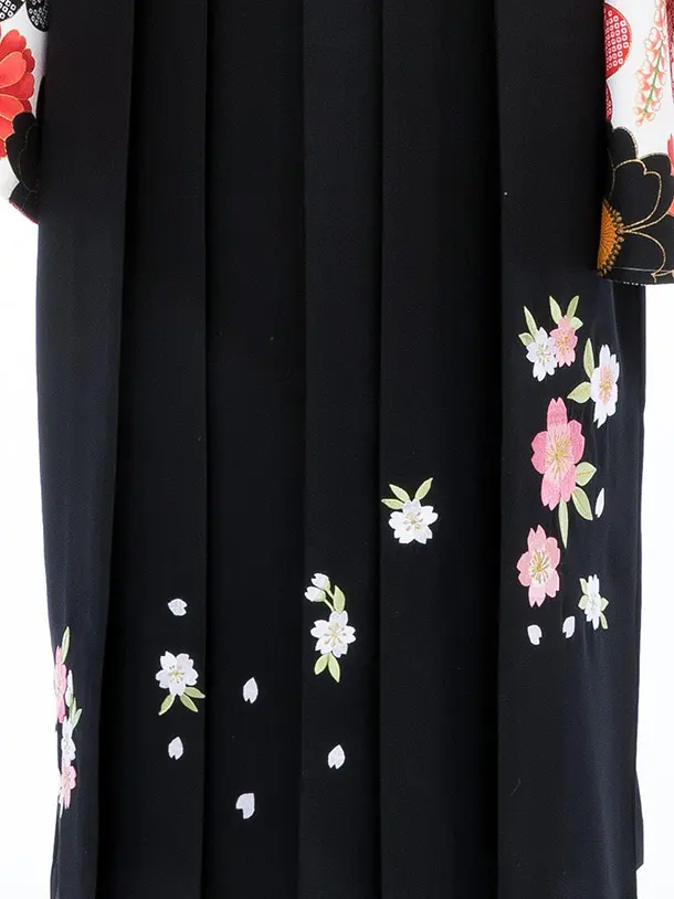 【大きい袴 トール 170ｃｍ前後】白 桜に下り藤/黒 桜刺繍 高身長　