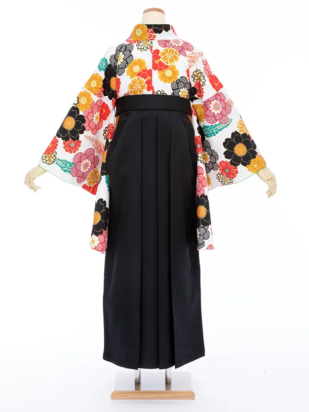 【大きい袴 トール 170ｃｍ前後】白 桜に下り藤/黒 桜刺繍 高身長　