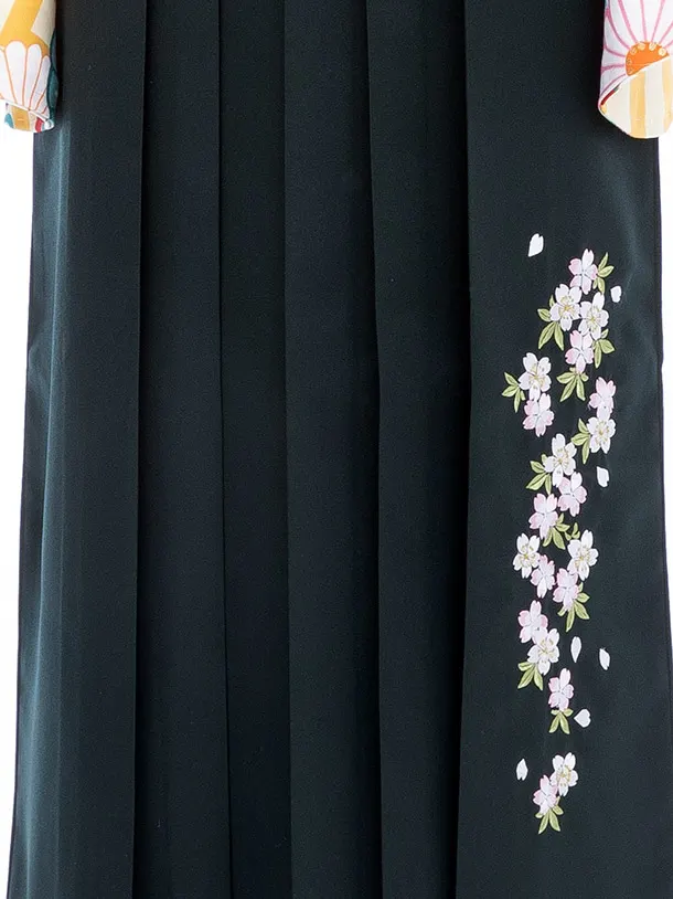 【大きい袴 トール 170ｃｍ前後】黄  丸菊/グリーン 縦桜刺繍 高身長　